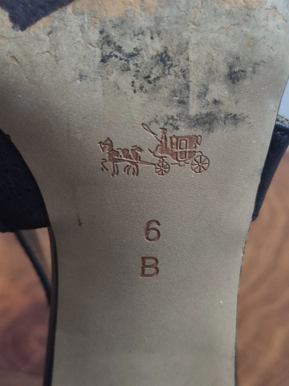 Coach Black Leather Block Heel Sandals with Gold-Tone Accent - 6
